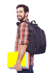 Handsome smiling student isolated on white background