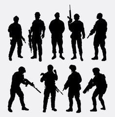 Soldier military with weapon pose silhouette