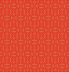 Golden seamless Chinese window tracery lattice spiral square geometry line.
