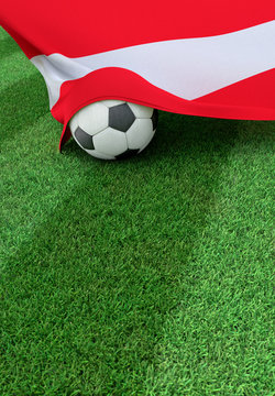 Soccer ball and national flag of Austria,  green grass