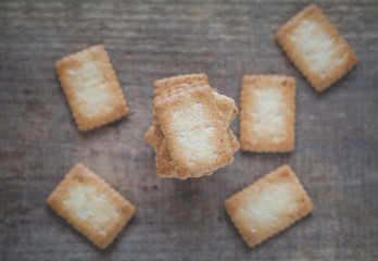 Piece of Mini coconut biscuit on wood table background