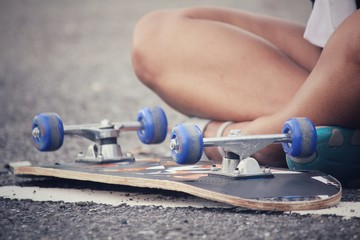 Young girl with skateboard