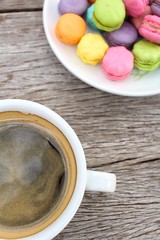 French macaroons with hot coffee