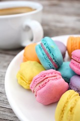 French macaroons with hot coffee