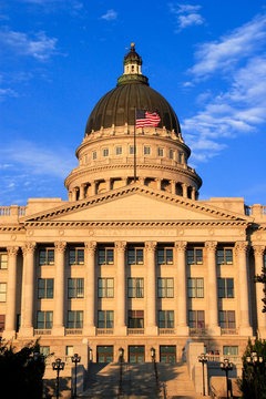 Utah State Capitol with warm evening light, Salt Lake City