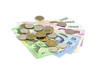 stack of Thai money on white background