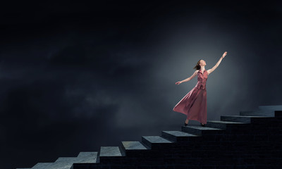 Woman running on stairs