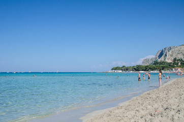 Mondello white sand beach in Palermo, Sicily. Italy