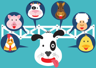 Cute Animal in Farm Flat Cartoon Design
