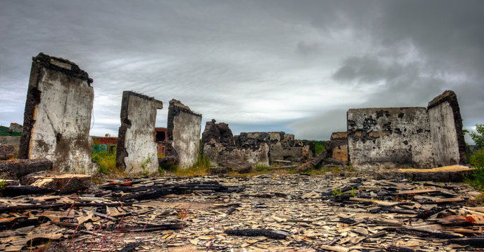 Ruins.The remains of burned buildings