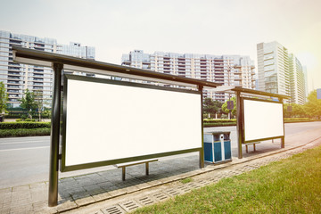 Fototapeta na wymiar Blank billboard at the bus stop