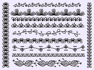 Set of scalloped floral vector borders isolated