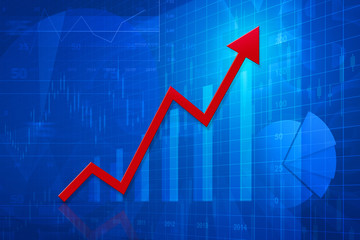 Red arrow head with financial chart and graph, success business