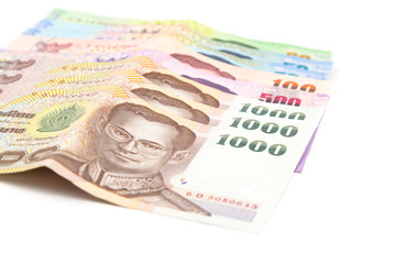 stack of Thai money on white background
