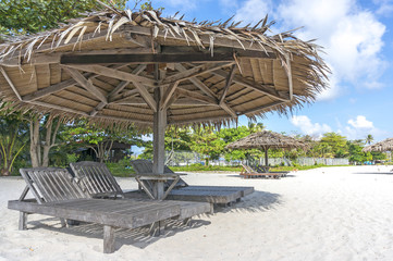 Beach umbrella at Mabul Island, Sabah Malaysia.