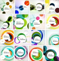 Set of abstract backgrounds. Circles, swirls and waves with