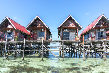 Water bungalows at Mabul Island in Borneo, Malaysia.