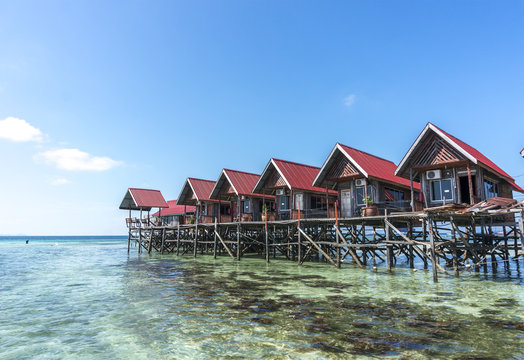 Water bungalows at Mabul Island in Borneo, Malaysia.