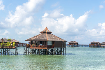 View of Sipadan water village resort at Mabul Island..