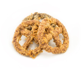 Cake wheel Ancient Thai dessert , Khanom Kong, isolate on white