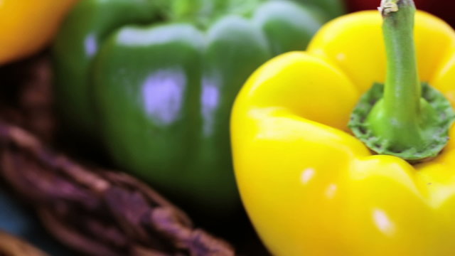 Variety of fresh organic peppers on the table.