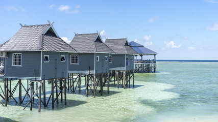 Bungalows on Mabul Island, Sabah, East Malaysia.