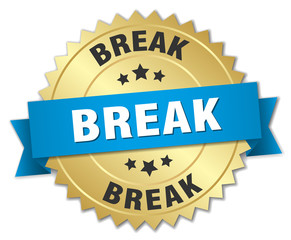 break 3d gold badge with blue ribbon