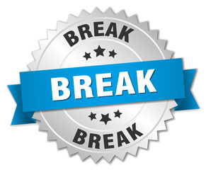 break 3d silver badge with blue ribbon