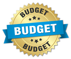 budget 3d gold badge with blue ribbon