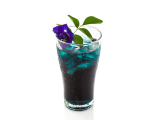 Butterfly pea water on white background.