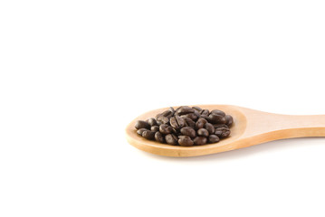 Fresh beans , wooden spoon on white background.