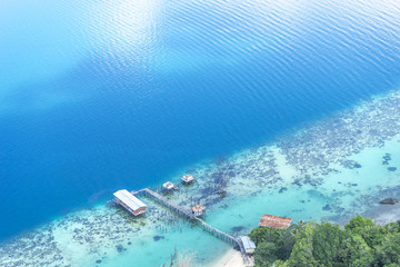 Aerial view of tropical island of Bohey Dulang near Siapdan Island, Sabah Borneo, Malaysia.