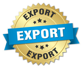 export 3d gold badge with blue ribbon