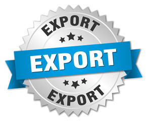 export 3d silver badge with blue ribbon