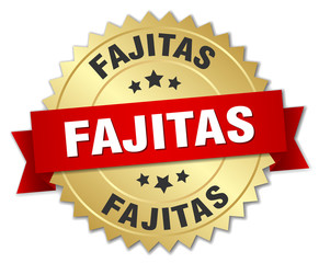 fajitas 3d gold badge with red ribbon