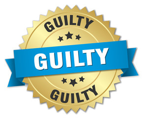 guilty 3d gold badge with blue ribbon