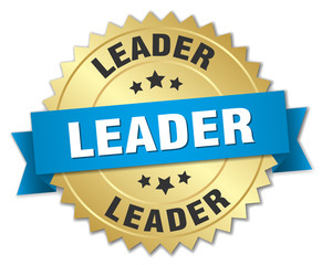 leader 3d gold badge with blue ribbon