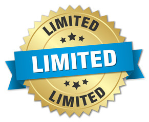 limited 3d gold badge with blue ribbon