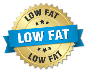 low fat 3d gold badge with blue ribbon