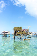 SABAH, MALAYSIA - AUGUST 17, 2015 : Bajau Laut house in Bodgaya Island, Sabah, Malaysia. They lived...