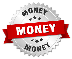 money 3d silver badge with red ribbon