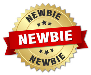 newbie 3d gold badge with red ribbon