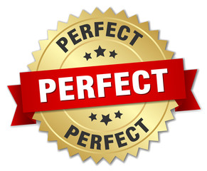 perfect 3d gold badge with red ribbon