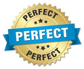 perfect 3d gold badge with blue ribbon