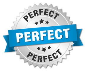 perfect 3d silver badge with blue ribbon