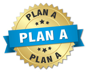 plan a 3d gold badge with blue ribbon