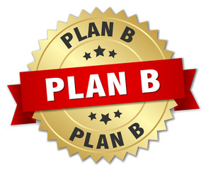 plan b 3d gold badge with red ribbon