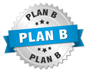 plan b 3d silver badge with blue ribbon