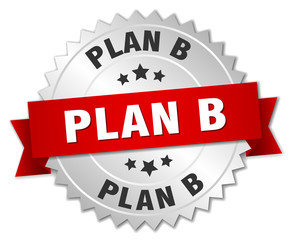 plan b 3d silver badge with red ribbon