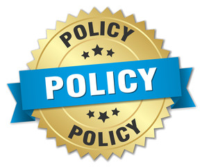 policy 3d gold badge with blue ribbon